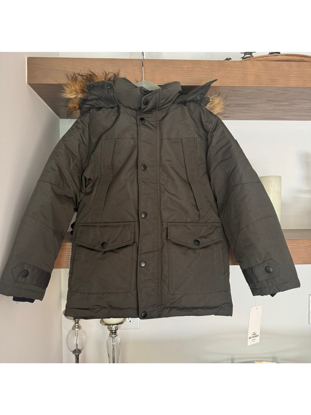 Ben Sherman Boys Hooded Parka with Faux Fur Trim